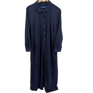 J.McLaughlin Navy Blue Shirt Dress XL Long Sleeve Button Front Jersey Knit